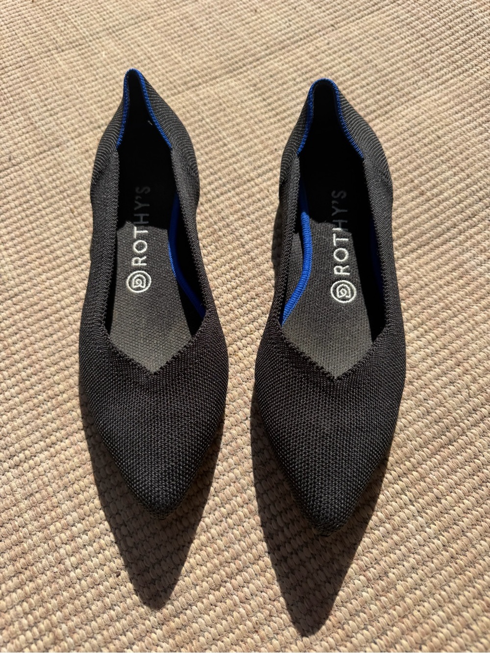 Rothy's The Point Knit Flats Black Solid Blue Halo 8.5